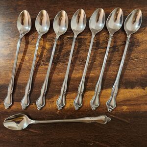 Epic REGAL ROSE Iced Tea Spoons Set 8 Stainless Flatware Vtg Ecko Externa MCM